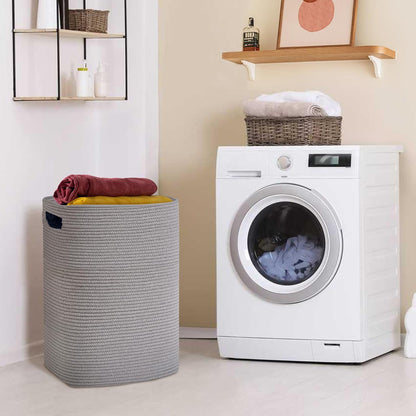 Large Gray Laundry Hamper, 16"x13"x22", Tall Woven Cotton Rope Basket for Dirty Clothes, Soft Laundry Bin, 75L
