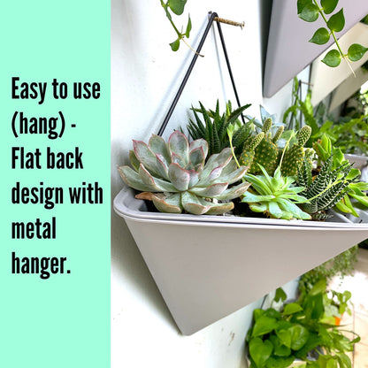 LaLaGreen Bundle - 12" x 6 Pack Gray + 12" x 2 Pack White Large Self Watering White Geometric Hanging Flower Vase Vessel with Metal Hanger, Modern Stylish Wall Mounted Succulent Pot Holder Decor