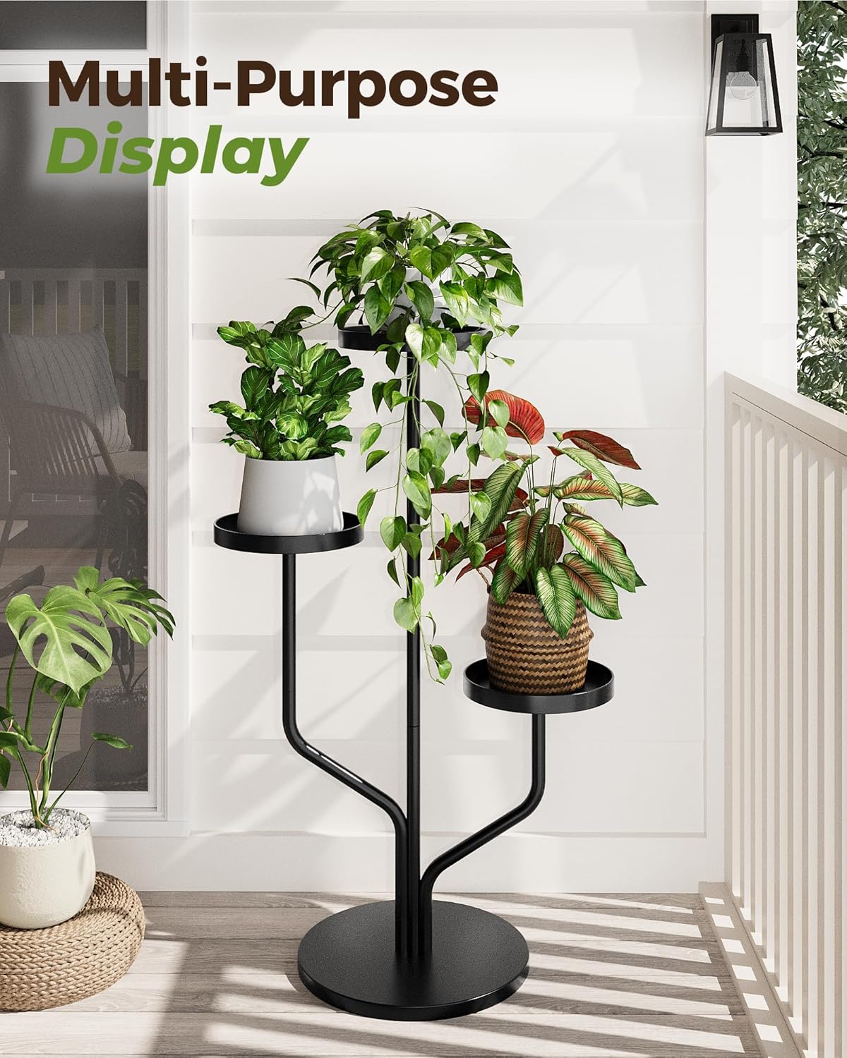 3 Bamworld Tier Plant Stand Indoor Outdoor Metal Plant Shelf for Multiple Plants Pots Tier Tall Flower Holder