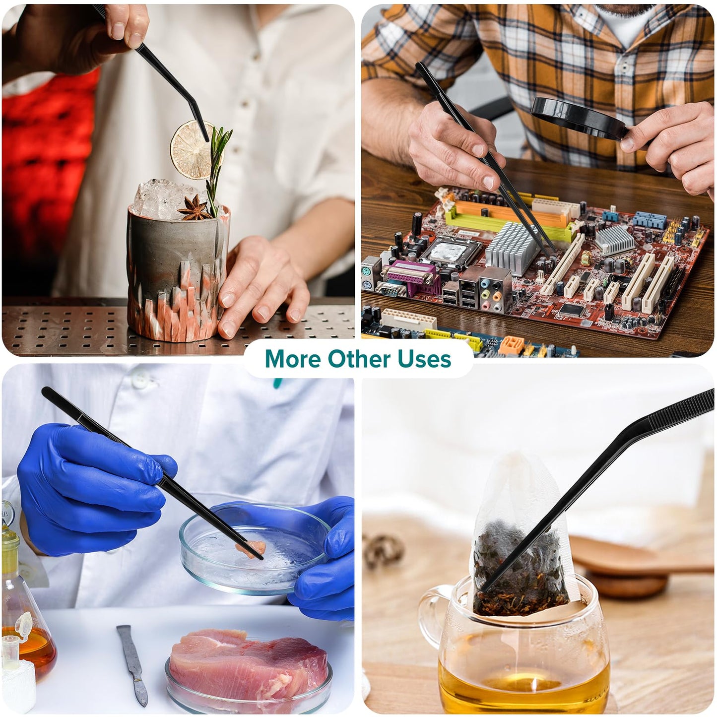 Kitchen Tweezer Tongs Set,6 Pcs Kitchen Tweezers,8" Cooking Tweezers Set,Stainless-Steel Food Chef Culinary Tweezers Tongs for Baking Decorating Feeding Plating,Black
