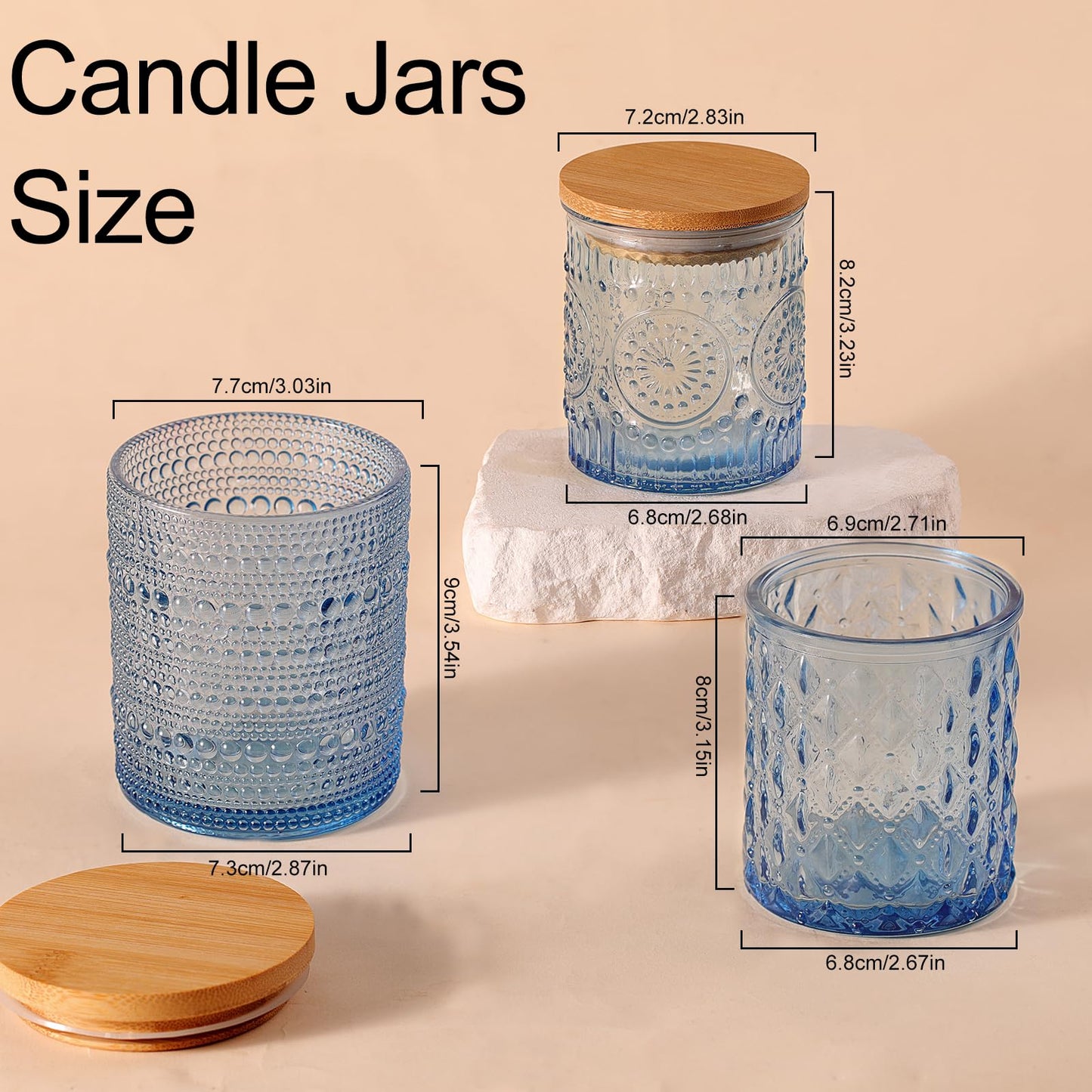 DARJEN 12 Pack Blue Candle Jars for Making Candles- 3 Styles Glass Candle Making Jars Bulk with Bamboo Lids and Labels, Candle Making Supplies Candle Vessels for DIY Gifts