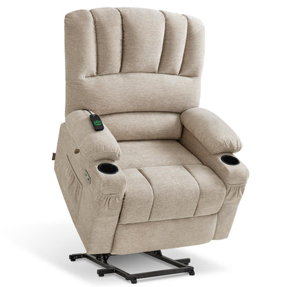 MCombo Power Lift Recliner Chair for Elderly, Lift Chair with Heat and Massage, USB &Type C Ports, Cup Holders, Fabric 7095 (Medium, Beige)