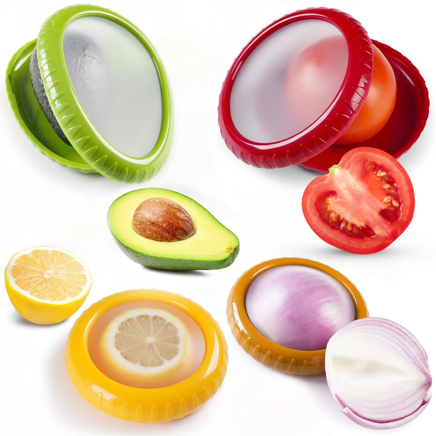 Set of 4 Food Popz Storage Containers | Fruit and Vegetable Anti-Oxidation Storage Box for Avocado, Onion, Lemon & Tomato | Fresh Pod Reusable Fruit Antioxidant Storage for Fridge | BPA-Free Box