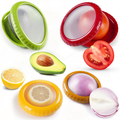 Set of 4 Food Popz Storage Containers | Fruit and Vegetable Anti-Oxidation Storage Box for Avocado, Onion, Lemon & Tomato | Fresh Pod Reusable Fruit Antioxidant Storage for Fridge | BPA-Free Box