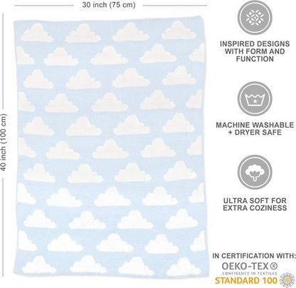 Living Textiles Blue Clouds Baby Blanket - Reversible Chenille for Ultimate Comfort | 40x30" - Perfect for Infants, Toddlers & Nurseries
