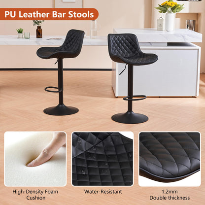 YOUTASTE Black Bar Stools Counter Height Bar Stool Set of 2 Adjustable Swivel Faux Leather Barstools with Padded Back Diamond Metal Bar Chairs for Home Kitchen Island