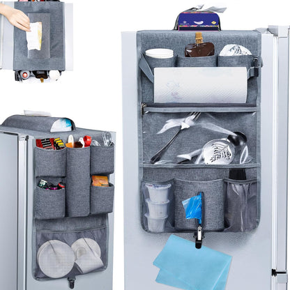 Mini Fridge Organizer 54" x 11.8" - Over The Fridge Storage with 16 Pockets for Pantry Goods, Utensils & More