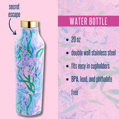 Lilly Pulitzer Stainless Steel Water Bottle, 20 Oz Metal Water Bottle, Double Wall Insulated Tumbler with Lid, Secret Escape