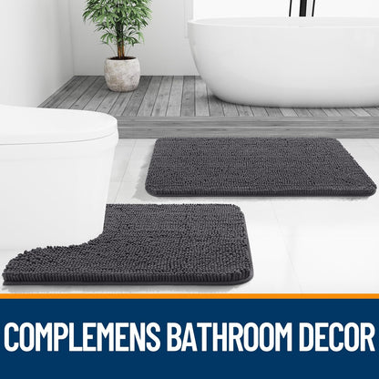 OLANLY Bathroom Runner Rugs - Soft Absorbent Chenille with Rubber Backing | Quick Dry, 47x17, Dark Grey