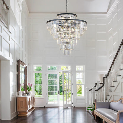 MERINEA Large 40" Black Crystal Chandelier 28 Lights Modern Round Chandeliers for Staircase Luxury 7-Tier K9 Crystal Ceiling Pendant Light Fixture for High Ceiling Living Room Foyer