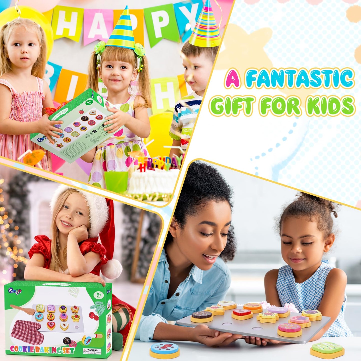 Slice and Bake Wooden Cookie Play Food Set for Kids Kitchen - Toy Food Accessories - Kids Pretend Cookies and Baking Sheet, Toy Baking Set for 3+ Year Old Boys Girls Birthday Gifts