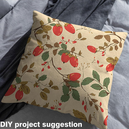 Autumn Fruits Fabric by The Yard,Farmhouse Style Wild Plants Flannel Polyester Fabric,Jungle Camping Quilting Supplies for Sewing,Botanical Plants Rustic Style DIY Crafts,2 Yards,72" L x 59" W