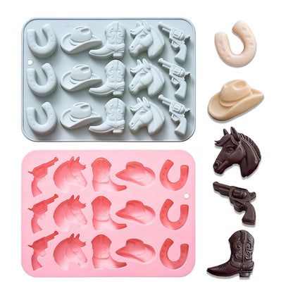Cowboy Chocolate Molds,2PCS Cowboy Silicone Mold,Cowboys Hat Boot Horse Saddle Shape Candy Molds,Western Themed Party Baking Moulds Jello Ice Cube Candle Mold for Cupcake Cakesicle Decorations