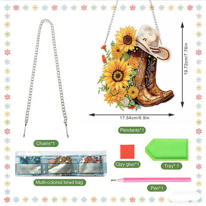 LPDJITO Boots Diamond Art Hanging Kits Adults, Acrylic Diamonds Painting Pendant Board Kits Sunflower, Diamond Art Painting Window Pendants Home Garden Wall Hanging Kits Hanging