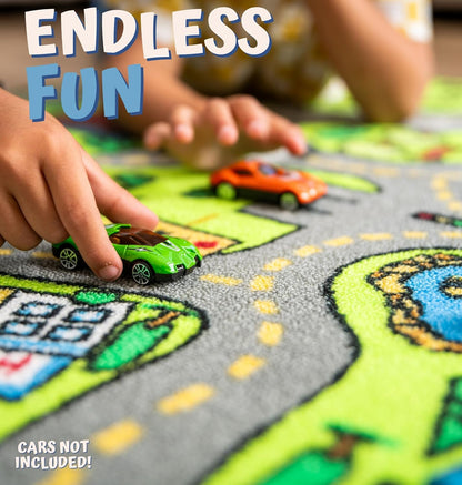 ToyVelt Kids Car Rug Playmat - Large 60” x 32” Educational City Play Mat for Kids Ages 3–12, Soft Polyester with