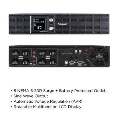 CyberPower OR2200PFCRT2U PFC Sinewave UPS Battery Backup and Surge Protector, 2000VA/1540W, 8 Outlets, AVR, 2U Rack/Tower, UL Certified