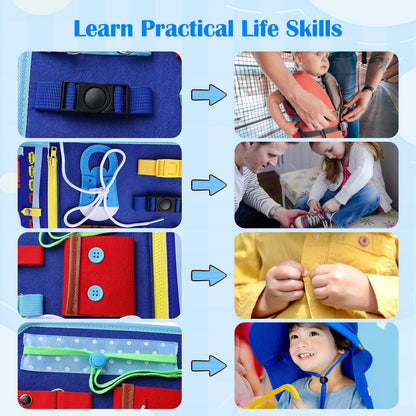 Busy Board, Montessori Toys for 1 2 3 4 Year Old Boy Birthday Gifts, Educational Sensory Toy for Learning Activities Fine Motor Skills, Road Trip Airplane Travel Toys for Toddlers Kids Age 1-3 2-4