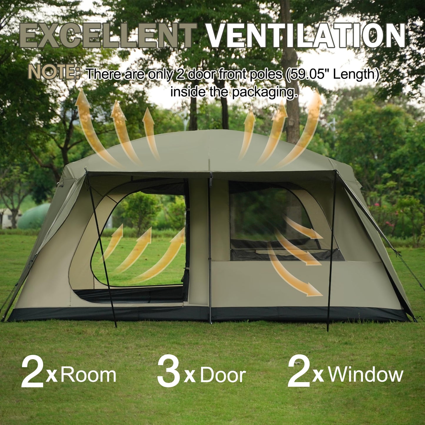 Vidalido 8-10 Person Camping Tent with 3 Door 2 Room Large Family Cabin Tents, Double Layer Waterproof Portable Glamping Tent, Big Tents for Outdoor Picnic Camping Hiking and Family Gathering