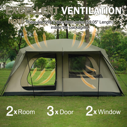 Vidalido 8-10 Person Camping Tent with 3 Door 2 Room Large Family Cabin Tents, Double Layer Waterproof Portable Glamping Tent, Big Tents for Outdoor Picnic Camping Hiking and Family Gathering