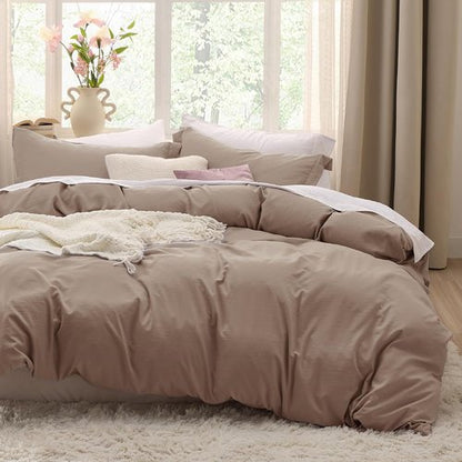 Bedsure Khaki Oversized Queen Duvet Cover Set - Ultra Soft Prewashed Cotton, 98x98 Inches with Zipper Closure & 2 Pillow Shams