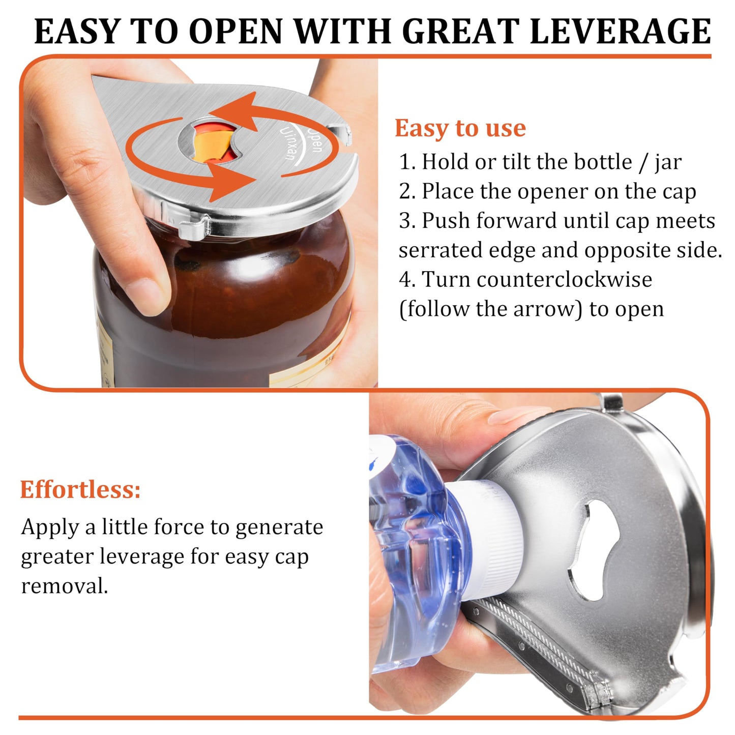 Uinxan Jar Bottle Can Opener for Seniors Arthritis Weak Hands-Easy Twist Off Small Caps (0.6"-2.7"), Pop Top & Pull Tab Seals,Patent Unique Portable Multifunction Gadget for Elderly/Women/Men (Silver)