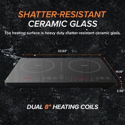 Nuwave Double Pro Cooktop Induction Countertop Burner, Portable, 900/1500/1800W with Dynamic Watt Technology, 50°F to 575°F, 8” Heating Coil, Shatter-Proof Ceramic Glass, Seamless IMD Touch Panel
