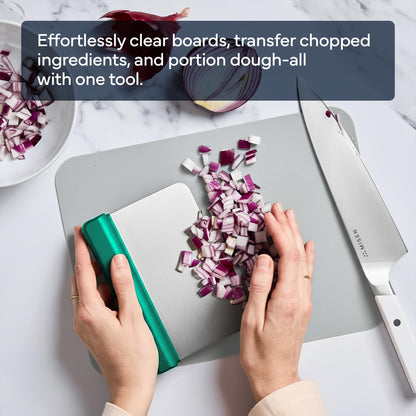 Misen Stainless Steel Bench Scraper - Versatile Food Scraper with Walnut Handle - Ideal for Kitchen, Pastry & Dough - Durable Cutting Board Scraper Tool - Effortless Transfer into Pots & Pans - Green