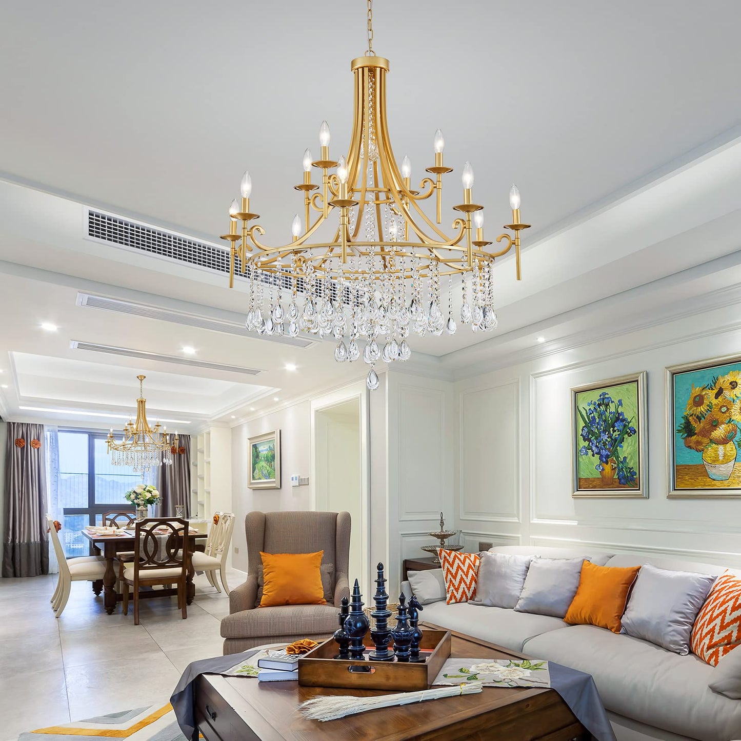 WUZUPS Candle Chandelier 12-Light Wagon Wheel Pendant Ceiling Light Modern Lighting Fixture for Bedroom Hallway Bar Kitchen Dinning Living Room Bathroom, Gold