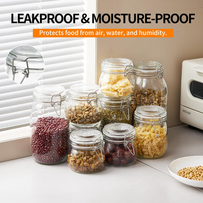 4 Pack 34oz Food Storage Jars with Airtight Lids, Preserving Seal Wire Clip Fastening Glass Containers, Canisters for Kitchen Organization, Flour, Cereal, Pasta, Sugar, Beans, Pickling Jars(34 Oz*4)