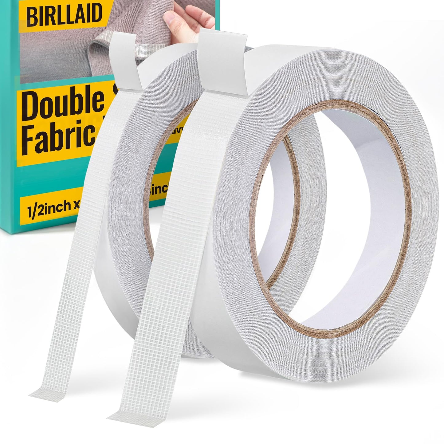 Birllaid Premium Double-Sided Fabric Tape Combo Pack - 1/2 + 3/4inch x 49 FT, No Sew No Iron Required, Strong Adhesive for Clothing Alteration, Hem Pants, Quick Repair, DIY Crafts (2 Rolls, White)