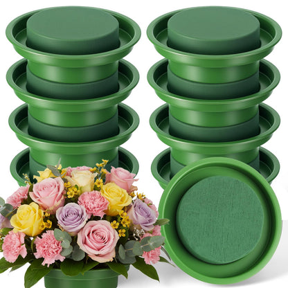12 Pack Floral Foam Rounds in Bowls - 4.6 Inch Round Wet Flower Arrangement Kit for Fresh & Artificial Flowers, Wedding, Party, Table Centerpiece Decor (Green)