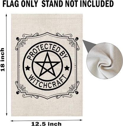 Witchy Pentagram Garden Flag, Protected By Witchcraft Spooky Vibes Wiccan Gift