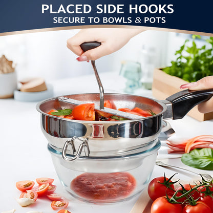 Food Mill Stainless Steel With 3 Grinding Discs and Complete Canning Supplies Starter Kit of 8-Includes Tongs, Jar Lifter, Wrench, Lid Lifter, measurer,Funnel,Labels,Multifunctional Spoon(DM-BL-GR)