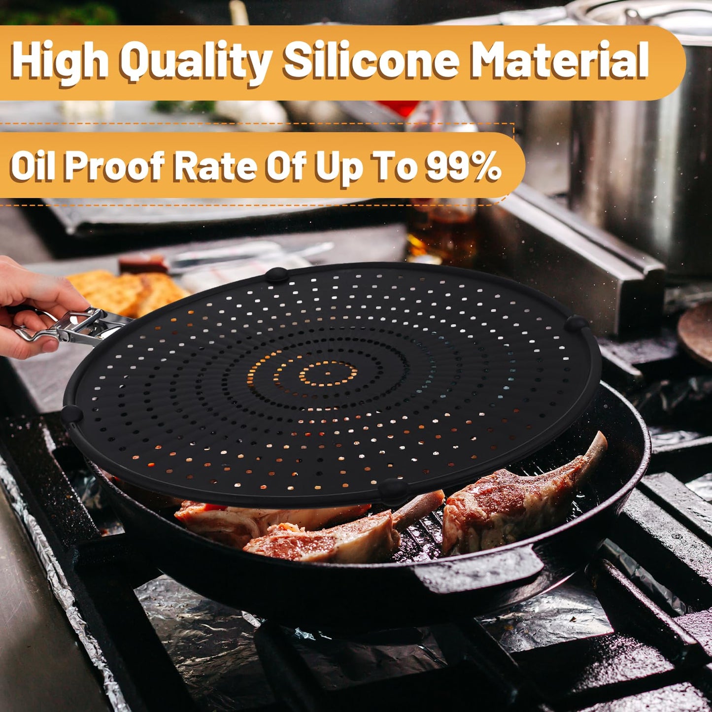3 Pcs Silicone Splatter Screen for Frying Pan Grease Oil Splatter Collapsible Splash Guard Heat Resistant Multi Use for Baking and Cooking(Black)