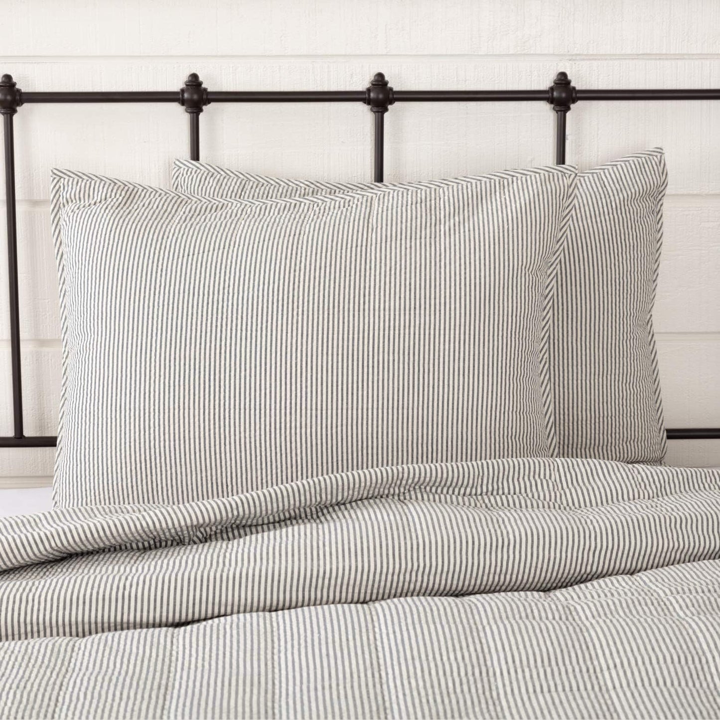 VHC Brands Hatteras Seersucker Blue Ticking Stripe Standard Sham, 21x27