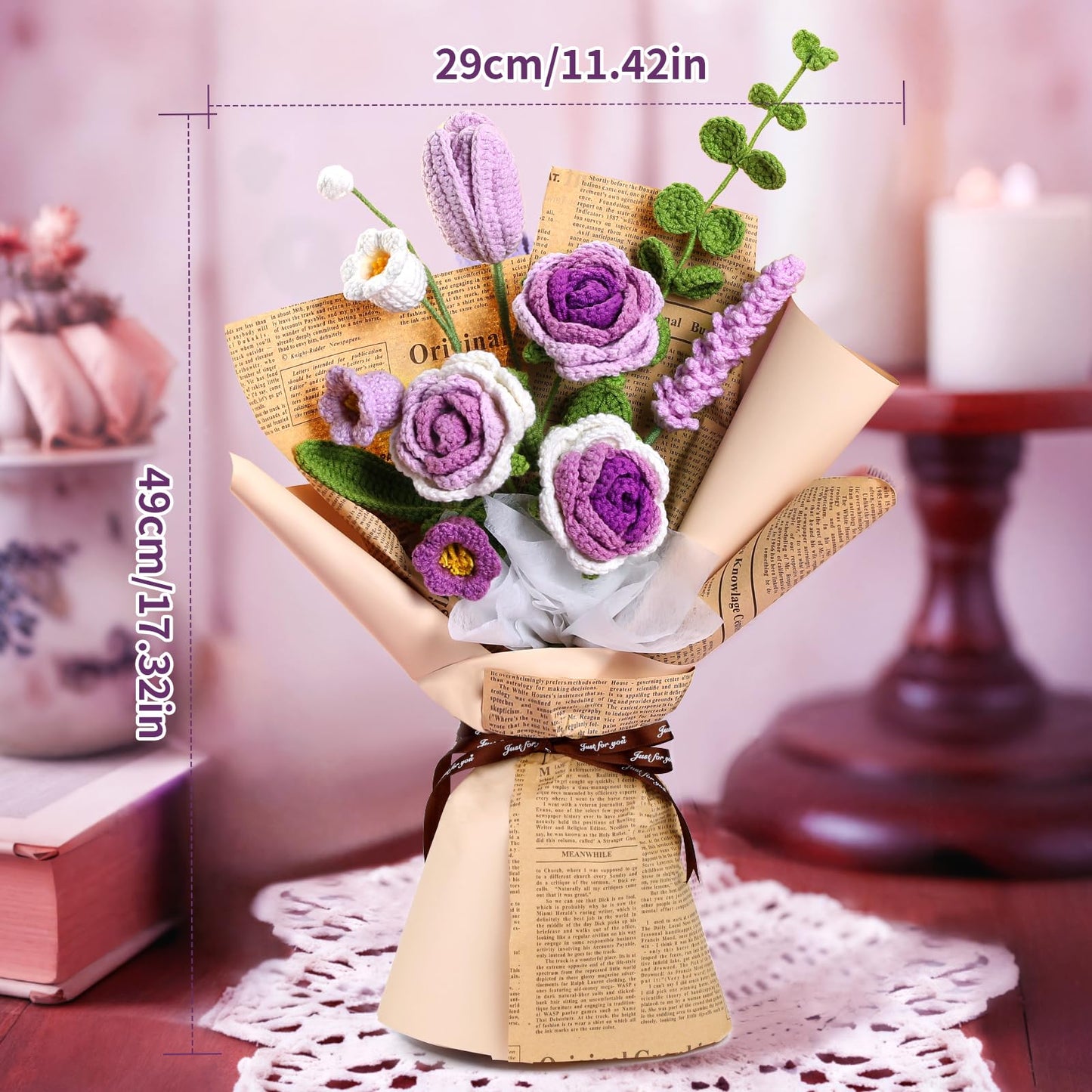 Kogyxe Crochet Kit for Beginners, Purple Rose Crochet Flowers for Adults with Step-by-Step Video Tutorials, DIY Crochet Bouquet Kits Knitting Supplies Include Floral Wire, Newspaper