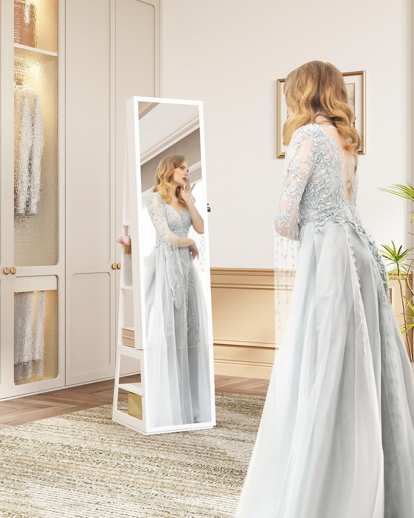 Hzuaneri 8 LEDs Jewelry Cabinet Armoire JC17003BJC15903B