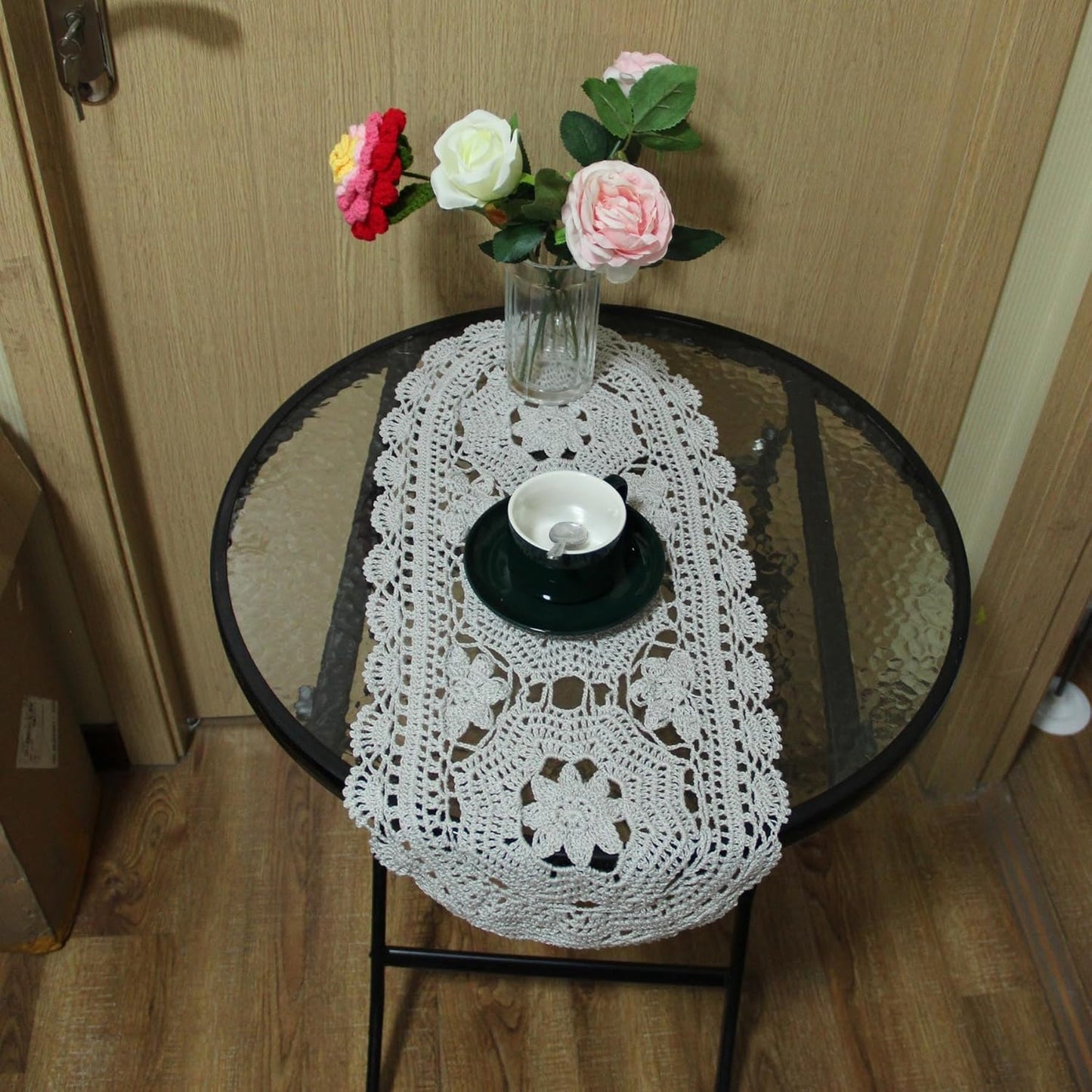 BIBITIME Handmade Crochet Lace Doilies, 10" x 22", Light Grey, Pack of 1 PC for Home Kitchen