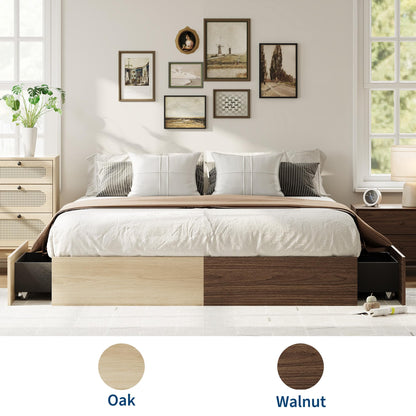 GarveeHome King Size Wood Platform Bed Frame with 2 Storage Drawers, Wooden Bed Frame Without Headboard, Wood Slat Support, No Box Spring Needed, Easy Assembly