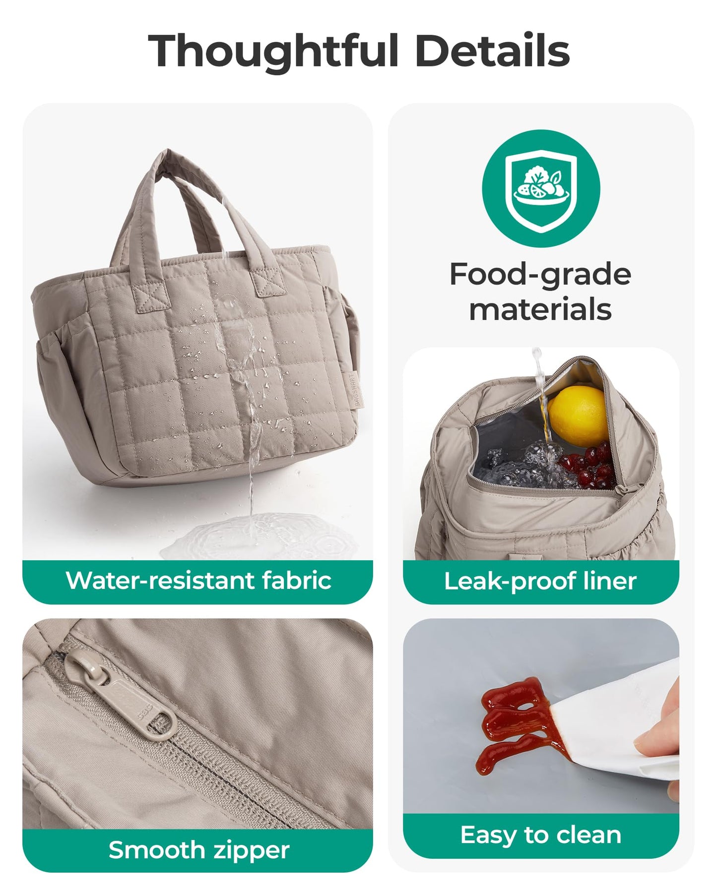 BAGSMART Lunch Bag for Women Small Cute Strawberry Quilted Lunch Box Insulated Lightweight, Leakproof, Durable & Reusable Tote Bag for Work, Travel, Outdoor, Picnic