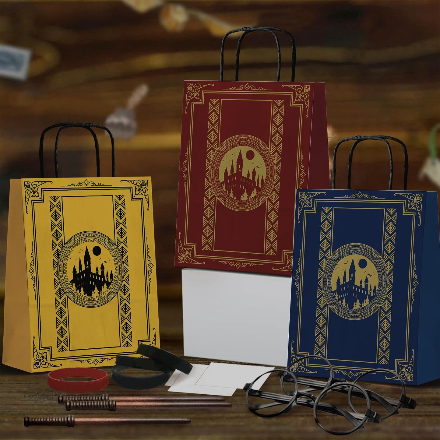 WEEPA 24 Pcs Magical Wizard Party Favor Bags Wizard School Paper Gift Bags with Handles Magical Goodie Bags for Birthday Party Decorations