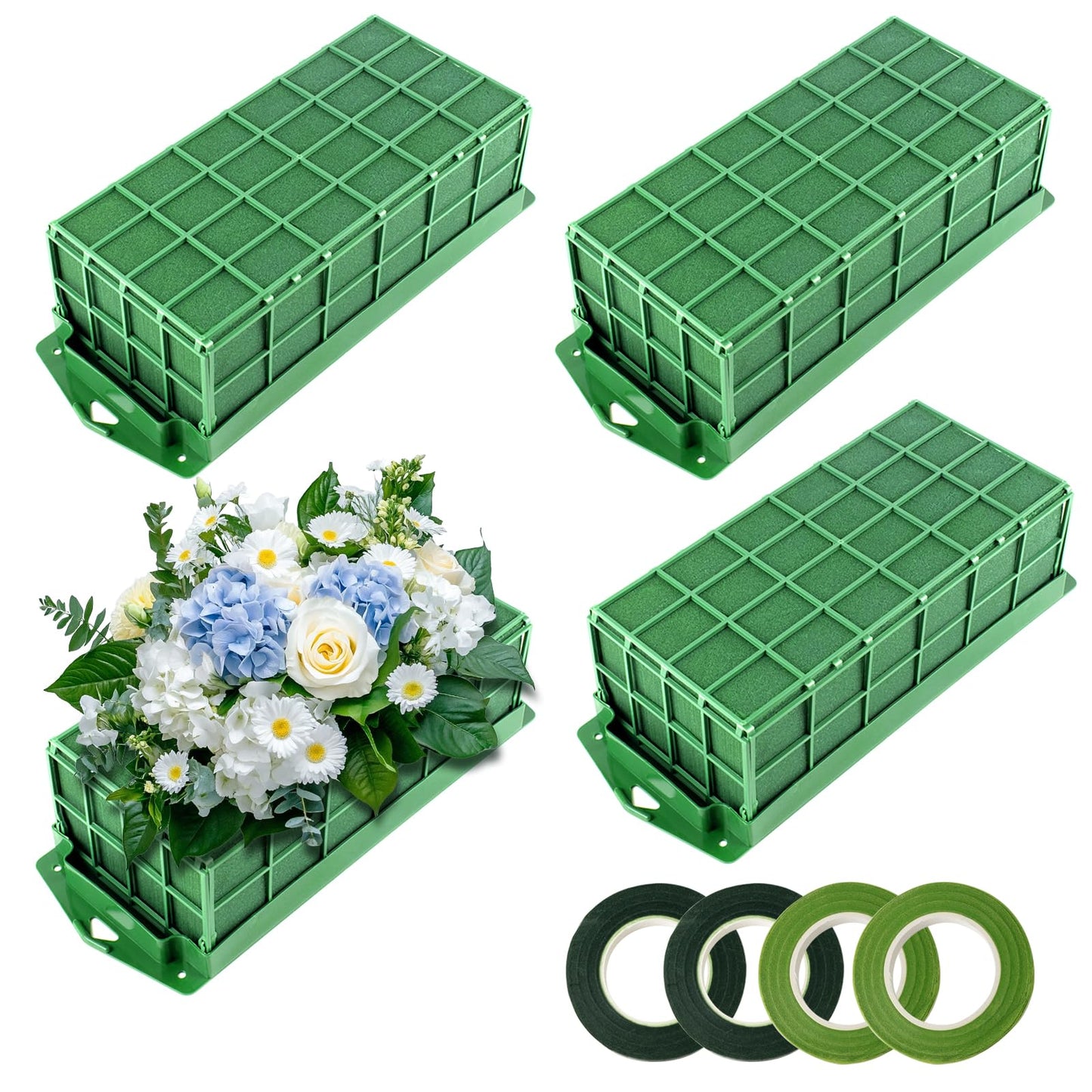 4 Pack Floral Foam Cage, Foam Cage Blocks for Fresh Flower, Green Flower Cage Holders for Artificial Flower Arrangement, Wedding Holiday, Interior and Garden Decorations