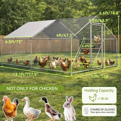 COMHOMA 13×10×6.6FT Large Metal Chicken Coop with Roosting Perch,Walk-in Chicken Run with Waterproof Roof & Lockable Door,Outdoor Poultry Cage for Hens,Ducks,Rabbits