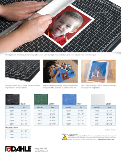 Dahle Vantage 10673 Premium Self-Healing Cutting Mat, 24"x36", 1/2" Grid, 5 Layers for Max Healing, Perfect for Crafts & Sewing, Black