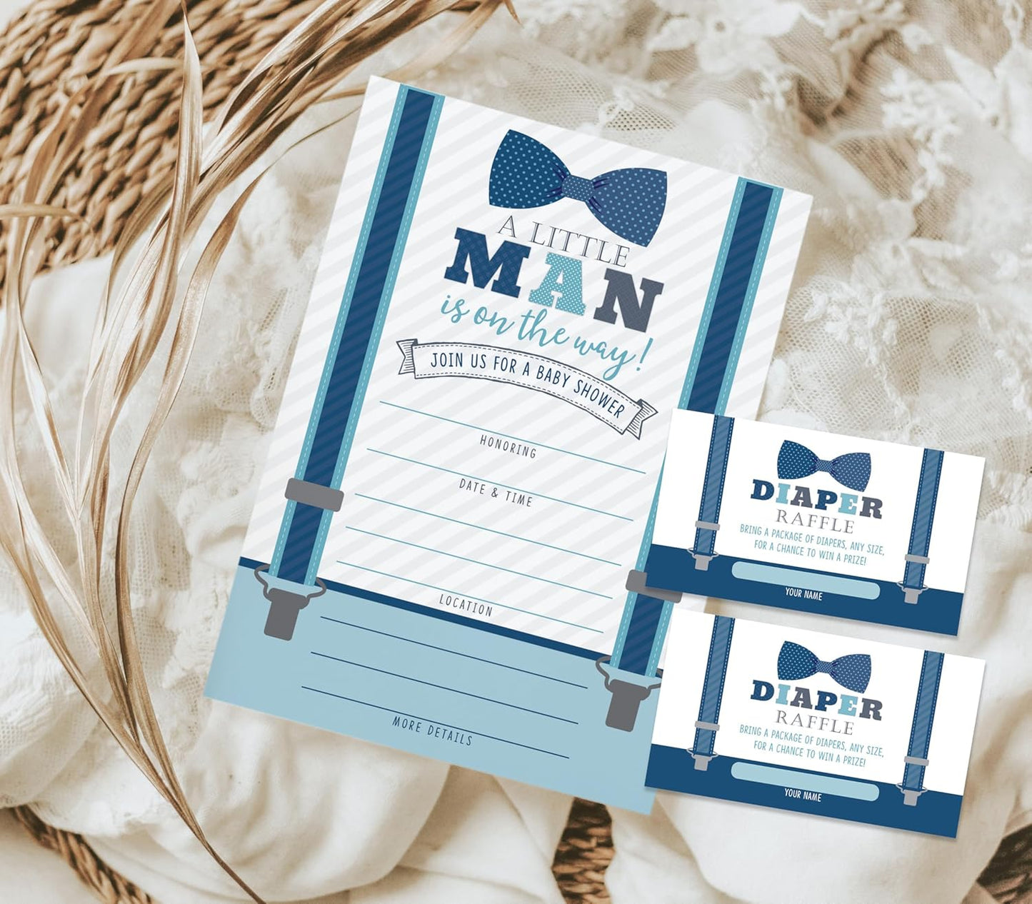 Your Main Event Prints Boy Baby Shower Invitations, 20 with Envelopes & Diaper Raffle Cards, Little Man, Sprinkle