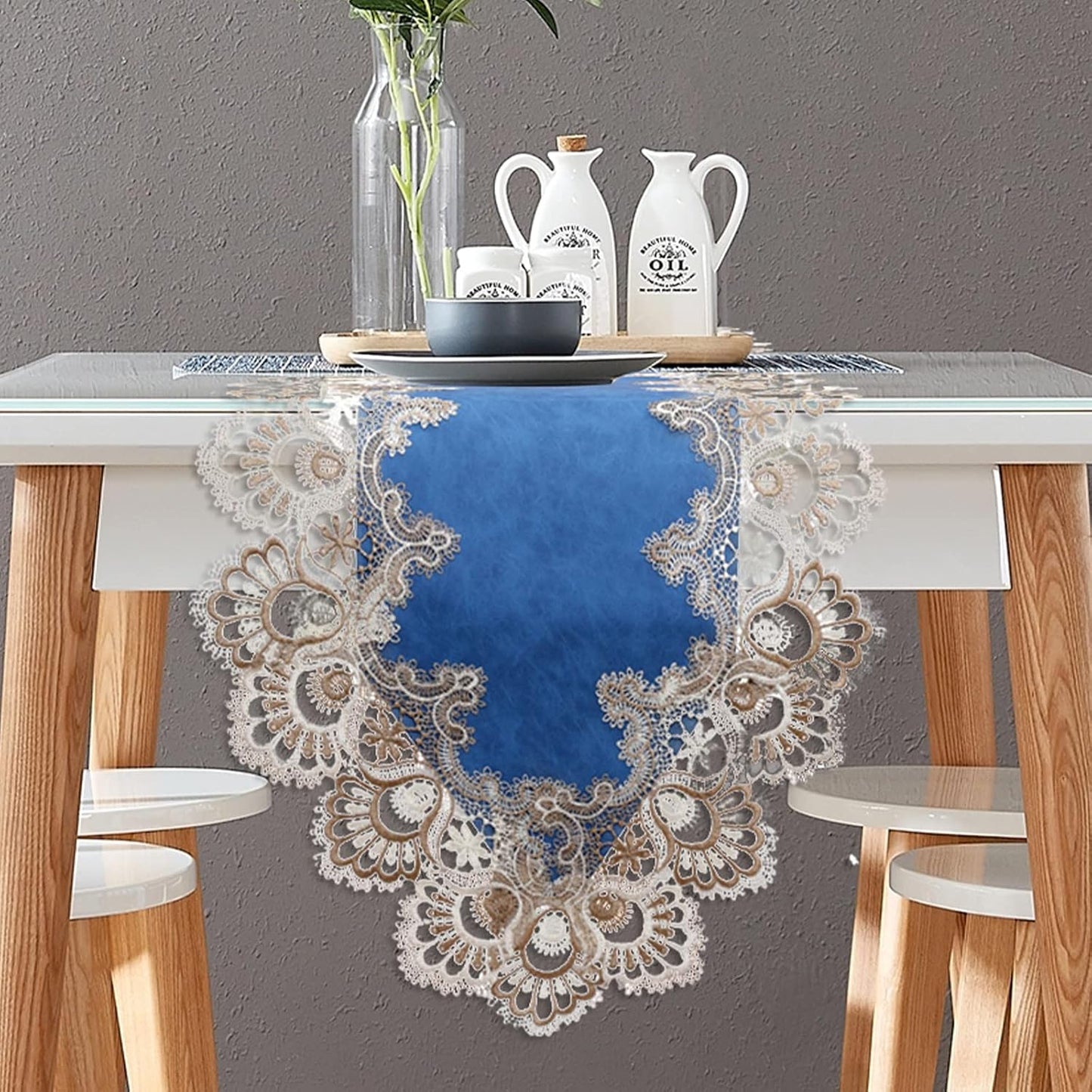 120 Inches (16x120 inch, Vintage Lace Dining Table Runner, Floral Coffee Table Runners for Kitchen Home Christmas Party