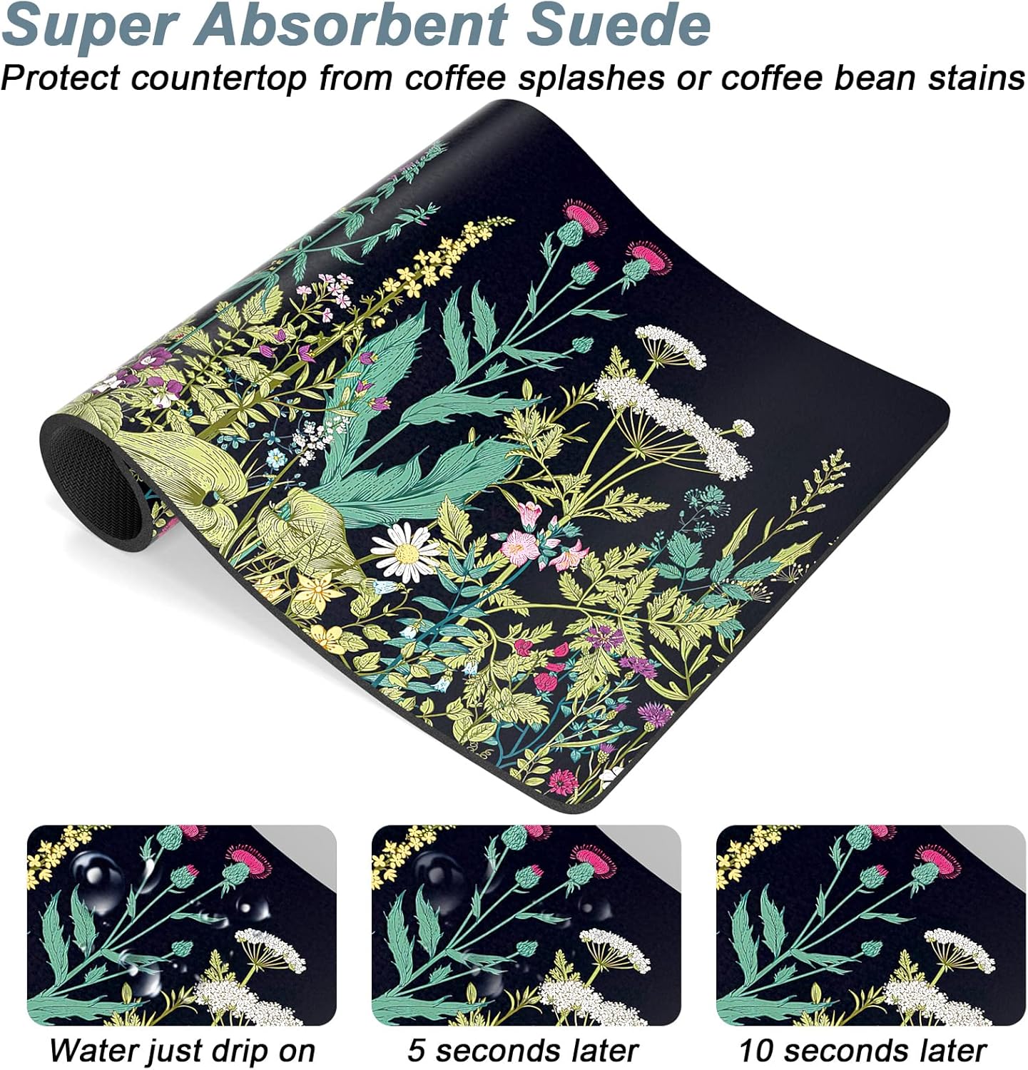 16" 24" Counter, Rnivvi Coffee Mat, x Cute Flower Theme Coffee Bar Mats for Espresso Machine Station Accessories