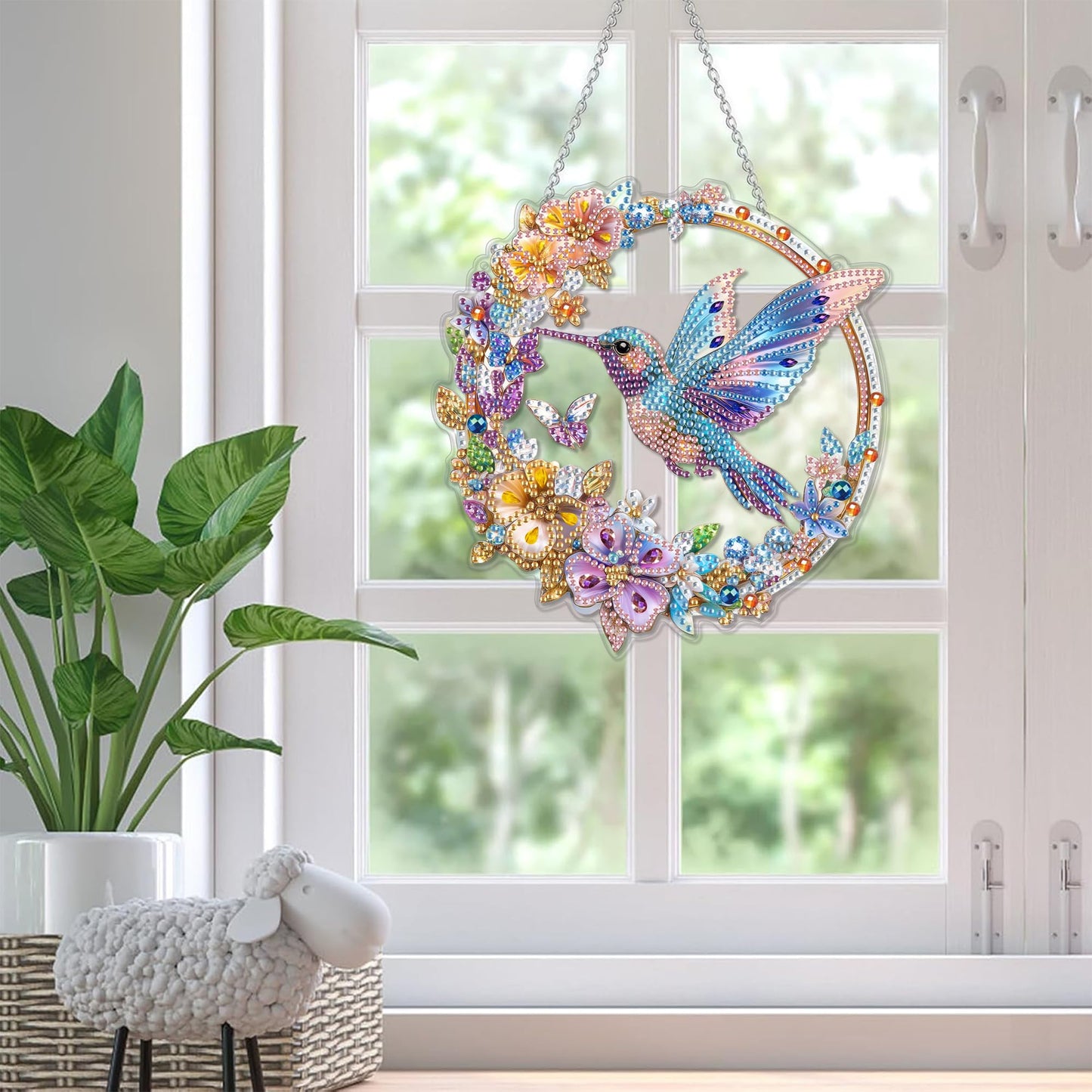 SKRYUIE Bird Hanging Diamond Art Kits for Adults Pendant Suncatcher, Special Shaped Crystal DIY Pearl Diamond Painting Kit, Gift for Mother Spring Summer Window Wreath Decor 7.6 x 7.3 Inch