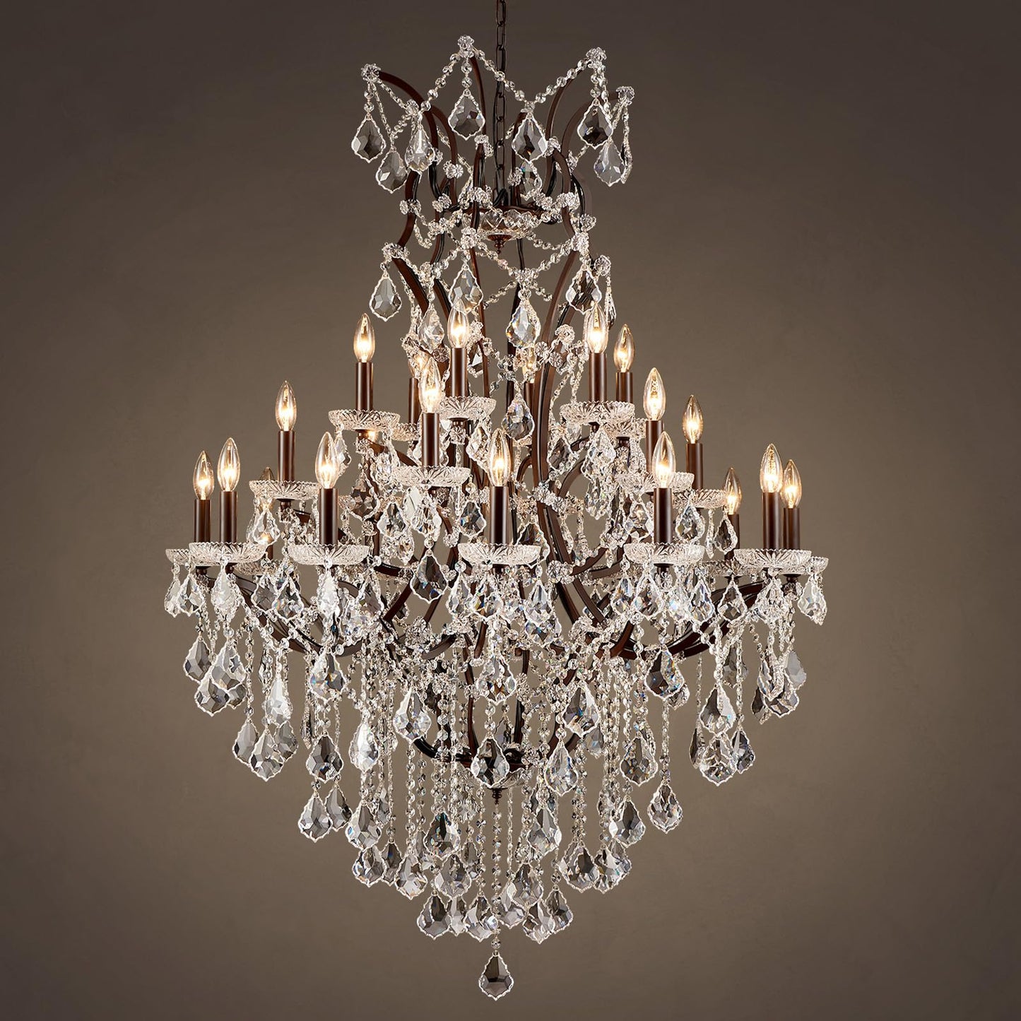 HUANXISHA 24 Lights Large Crystal Chandeliers Maria Theresa Chandelier for High Ceilings Vintage Chandelier Light Fixture Foyer Hallway Entryway Staircase 55.1" H x 39.4" D