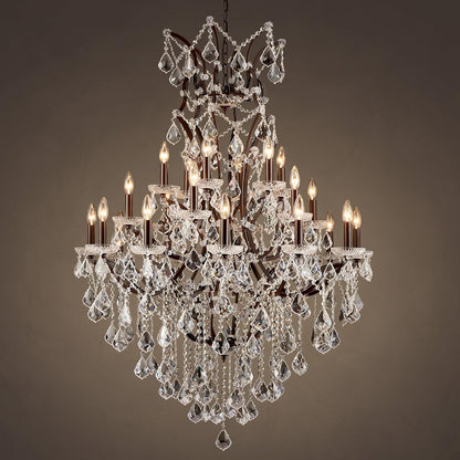 HUANXISHA 24 Lights Large Crystal Chandeliers Maria Theresa Chandelier for High Ceilings Vintage Chandelier Light Fixture Foyer Hallway Entryway Staircase 55.1" H x 39.4" D